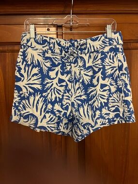 Ann Taylor Factory Blue & White Coral-Print Drawstring Shorts